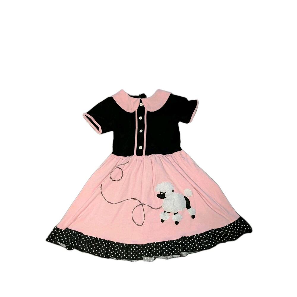 Girls Pink Black 50s Poodle Party Dress Retro Hop Halloween Costume Size 6